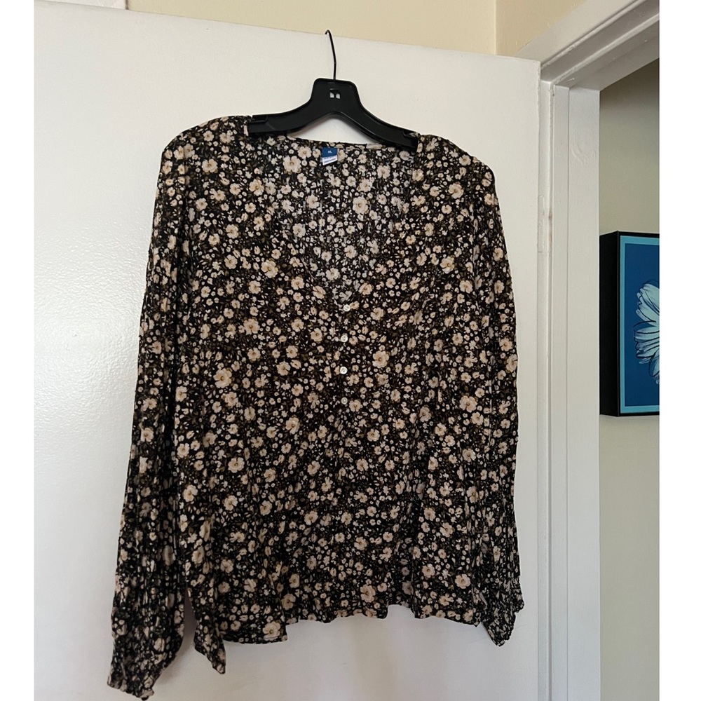 Old Navy Womens Floral V-neck Blouse Peasant Top XL